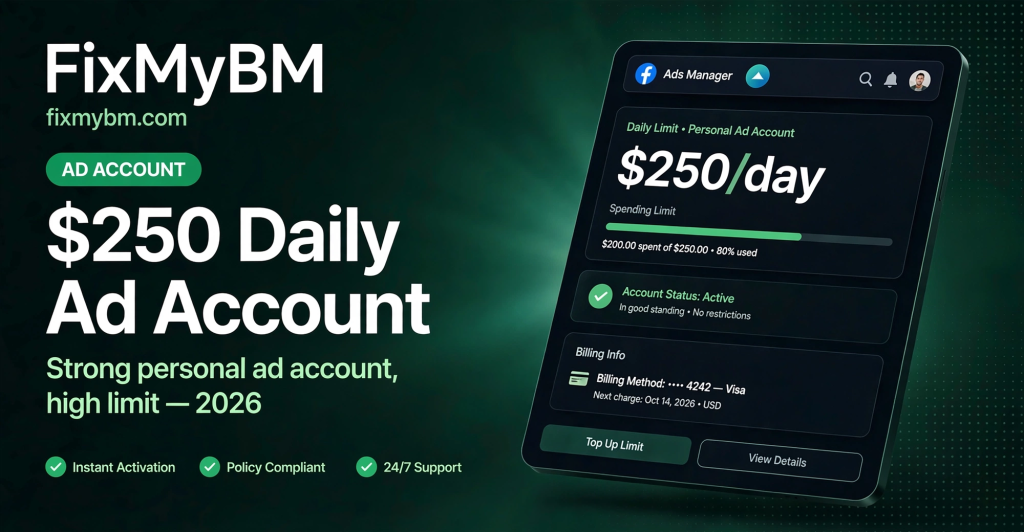 $250 Daily Limit Personal Ad Account — Strong